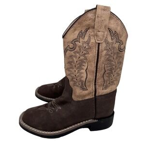 Old West Girls Western Cowgirl Boots Size 12.5 Leatherette Square Toe Brown Pink